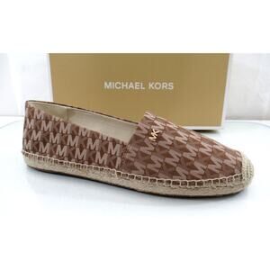 Michael Kors Kendrick Slip On Espadrille Flat Shoes MK Logo Luggage Size 9